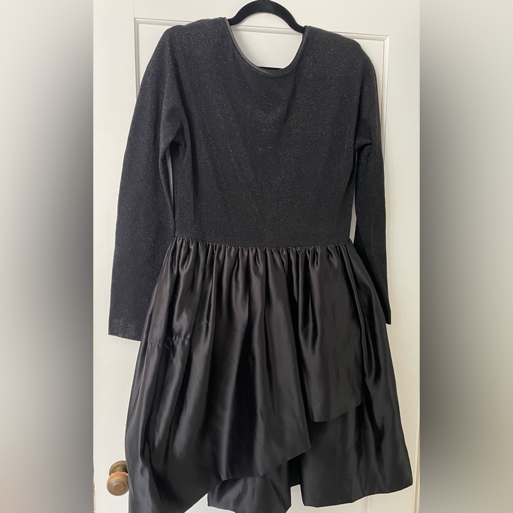 Vintage Sparkle and Satin Black Long Sleeve Dress Authentic 80s Prom Dress